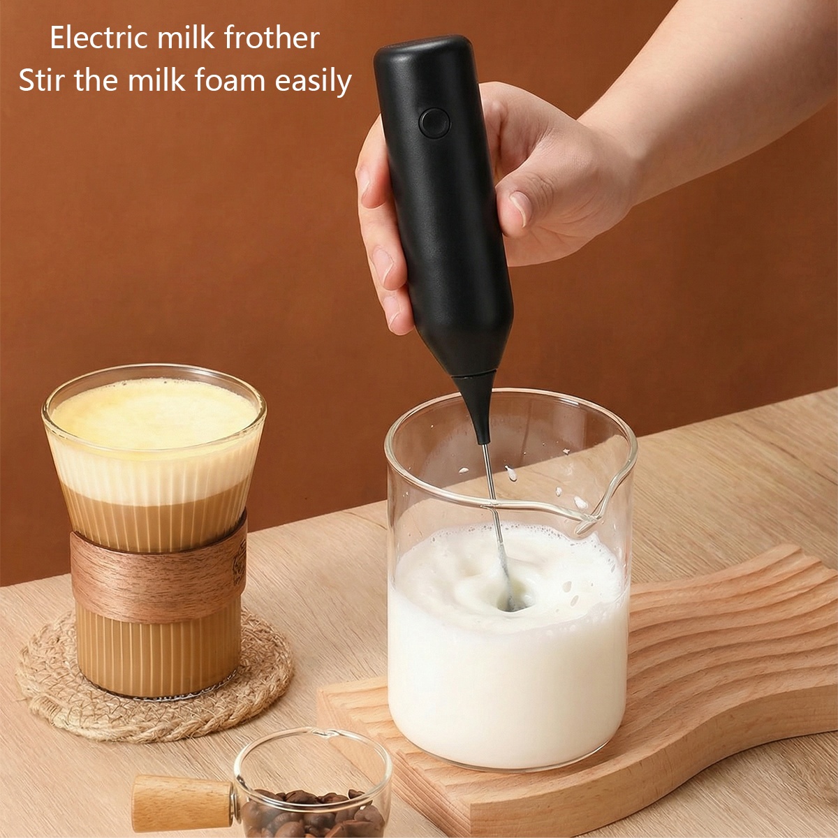 Electric Milk Frother Handheld - 電動ダブルスティックエッグビーター、ミルクフォーマー、AA電池式ミルクコーヒーミキサー、ハンドヘルドキッチンツール、クリームフォーマー