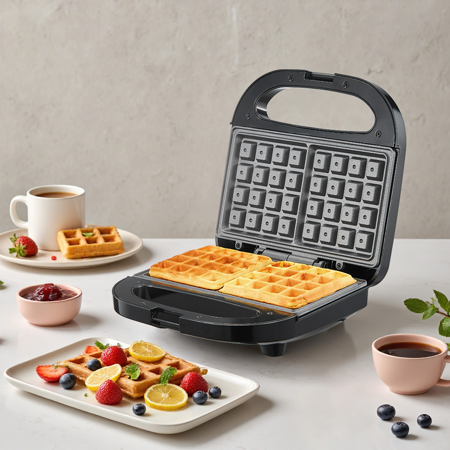 2枚焼きベルギーワッフルメーカー、焦げ付き防止プレート、LE - Mini Waffle Maker Machine のレビューと価格